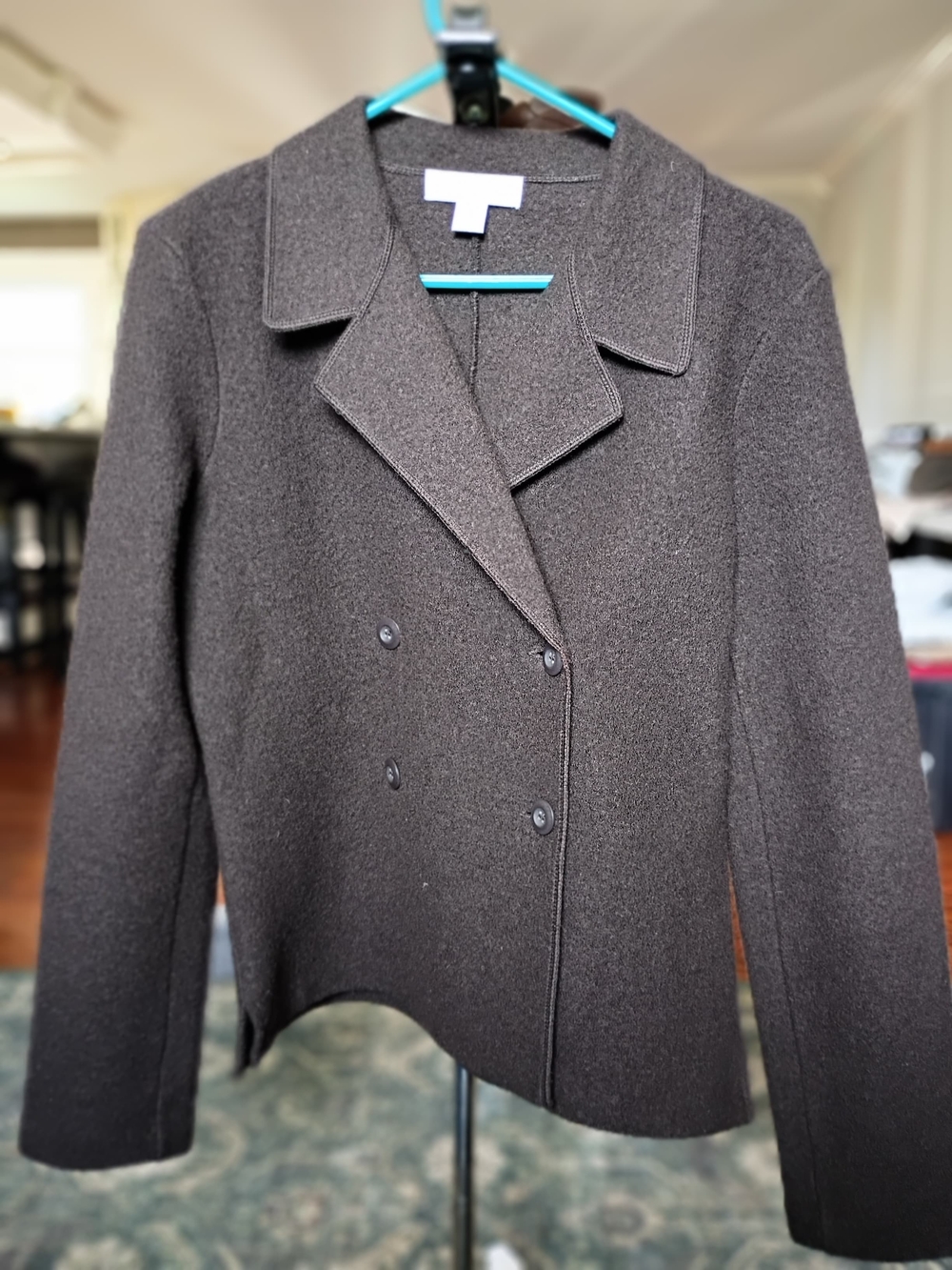 Casual Corner Double-Breasted 100% Wool Dark Brown Pea Coat